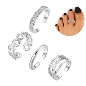 NEW White Gold Filled Adjustable Toe Pinky Midi Finger Simulated‎ Diamond Ring thumbnail 4