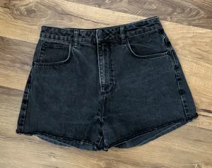 White Fox Little Liar Denim Shorts Women Medium Black Acid Wash Raw Hem Hi Rise thumbnail 1