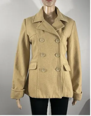Steve and Barry's Wool Blend Double Breasted Pea Coat Women's S Preppy Brown Tan thumbnail 1