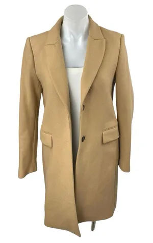 Zara Brown Faux Suede Notch Collar Button Long Sleeve Trench Overcoat Jacket S thumbnail 1