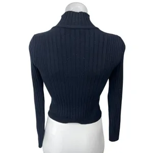 Urban Outfitters Black Ribbed Knit Turtleneck Cropped Pullover Sweater Top M thumbnail 2