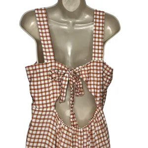 ASOS DESIGN Knot Detail Tiered MIdi‎ Dress Brown Gingham Large Tie Open Back thumbnail 5