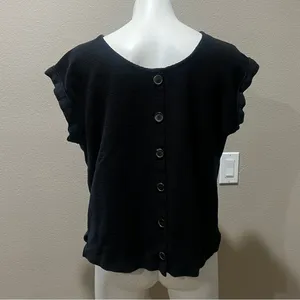 Loft black ribbed  button short sleeve knit blouse thumbnail 4