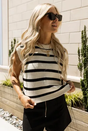 Lizard Thicket Heidi cream and black striped top thumbnail 1