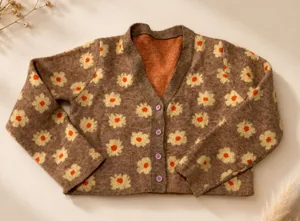 Floral Knit C ardigan - Pink Flower Buttons - Size One Size thumbnail 1