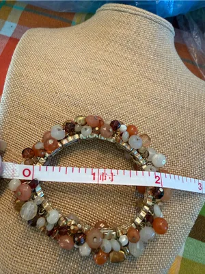 Boho Cluster Bead Wrap Stretch Bracelet, Earth Tones -Orange & Cream thumbnail 6