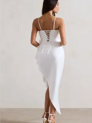Club L London On The List White Asymmetrical Corset Midi Dress Floral Drape $145 thumbnail 3
