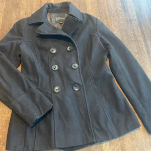 Guess Black Wool Peacoat Double Breasted Classic Preppy Size Small thumbnail 1