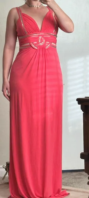 Guess Beaded Grecian Prom Dress Long Length Maxi Formal Coral Pink 2010s Silver thumbnail 1
