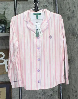 NEW Aqua x Wicked Womens Striped Long Sleeve Pajama Shirt 12958 Pink S thumbnail 1