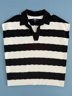 Anthropologie Maeve Oversized Textured Collared‎ Stripe Muscle Sweater Vest thumbnail 4