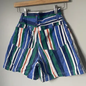 Extra Blues Vtg. 1990's High Rise Shorts Blue Green Stripes 100% Cotton Size 5 thumbnail 4