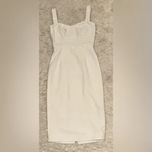 NWOT Dress The Population Silvia Sequin Bodycon Midi Dress WHITE Sz S thumbnail 3