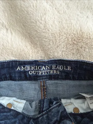 American Eagle Outfitters Dark Blue Denim Frayed-Hem Jean Shorts thumbnail 2