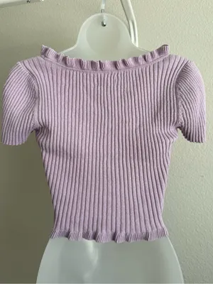 Aeropostale Lavender Knit Cropped top XS Small Ruffle Trim Coquette Fairycore thumbnail 2