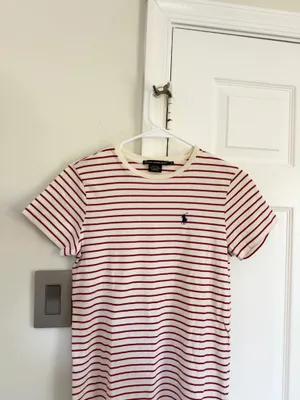 Ralph Lauren Sport Women’s Top 100% Pima Cotton Striped Pony Ecru Magenta Small thumbnail 2