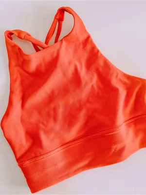 Lululemon Energy Bra High Neck Long Line in Carnation Red. Size 4 thumbnail 2