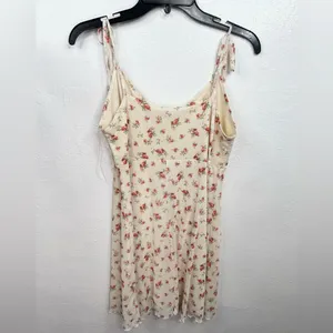 See You Monday Mini Slip Dress Womens XL Ivory Pink Floral Rose Tie Straps thumbnail 2