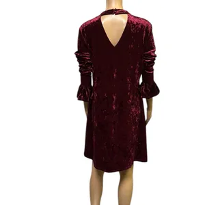 Marc Bouwer Unlimited Burgundy Crushed Velvet Bell Sleeve Keyhole Dress Womens M thumbnail 3