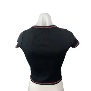 Art Class Hibiscus Embroidery Black Ribbed Crop Crew Neck Baby Tee T-Shirt Top L thumbnail 4