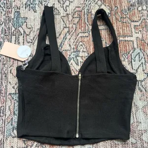 Blashe Los Angeles NWT Black Sleeveless Corset Bustier Crop Top Zipper Medium thumbnail 10
