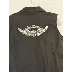 Women's Harley Davidson Sleeveless Button Up Shirt Top Black Motorcycle Biker XL thumbnail 3