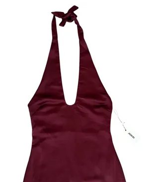 Jason Wu Women’s Burgundy Wine Red Halter Neck Satin Cocktail Midi Dress thumbnail 3
