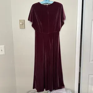 Taylor Sz 10 Midi Dress womens Purple Plum Velvet Empire Waist Flutter Sleeves thumbnail 7