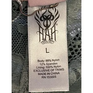 HAH Lace Bodysuit Womens Large Silver Plunge Teddy Sheer Floral Strappy Lingerie thumbnail 7
