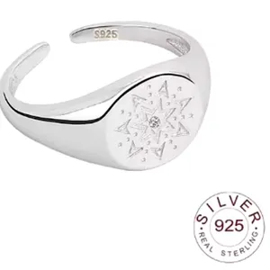 Boutique Unisex White Gold Plated S925 Diamond‎ Signet Sun Ring, Adjustable thumbnail 5