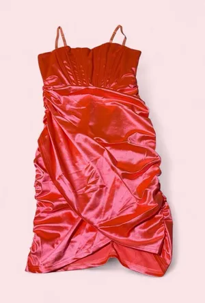 Source Unknown Shiny pink Ruched Mini Dress thumbnail 1