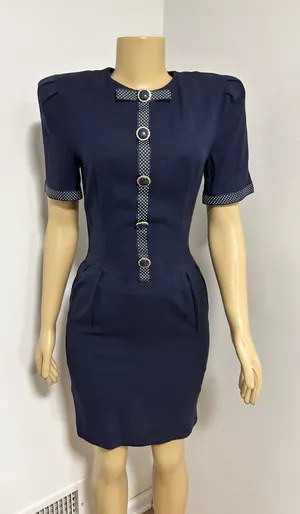 Positive Attitude Petite Vintage Navy Blue Polka Dot Bow Sheath Dress Sz 5/6 thumbnail 1