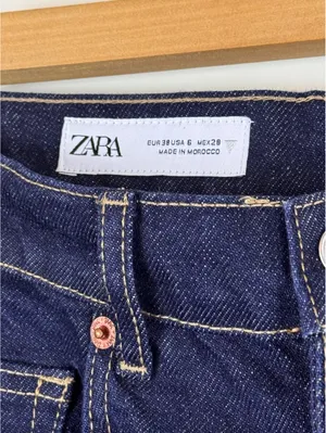Zara High Rise Wide Leg Jeans Dark Indigo Blue 100% Cotton Size US 6 EU 38 thumbnail 2