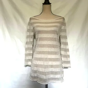 Tory Burch Metallic Stripe Tunic Sweater Sz M Coastal Quiet Luxury Bateau Preppy thumbnail 13
