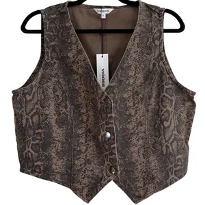 Vigoss Brown Snakeskin Denim Vest Button Front‎ Western Animal Print Womens XL thumbnail 1