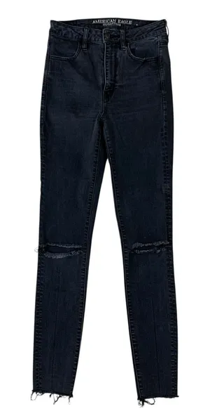 American Eagle Gray‎ Super Hi Rise Jegging 6 X-Long Distressed Raw Hem Stretch thumbnail 1
