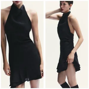 NWT Zara Black Halter Asymmetrical Ruffle Mini Dress Medium Fairy Whimsigoth thumbnail 8