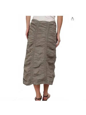 XCVI Stretch Poplin Double Shirred Panel Midi Skirt Boho Drawstring Waist Small thumbnail 5