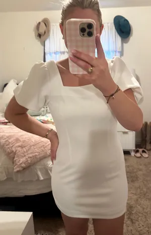 She & Sky Puff Sleeve Bodycon White Dress thumbnail 1