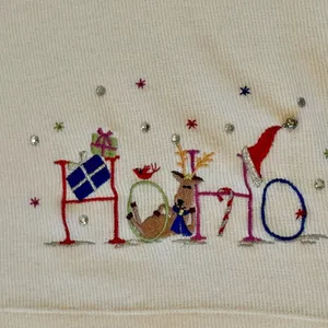 White Stag L Christmas Holiday Top Embroidered Reindeer Rhinestone Bells Snow thumbnail 4