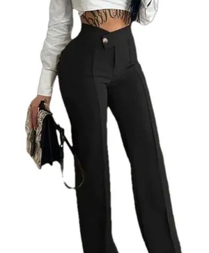 Soana Boutique Buttoned Straight Leg Work Pants Black Size L thumbnail 1