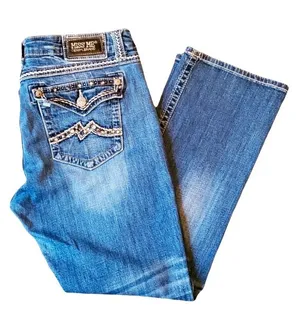 MISS ME Denim Easy Boot Thick Stitch Bling Studded Pockets Blue Jeans Size 29 thumbnail 1