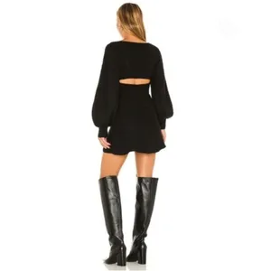 Free People Emmaline Mini Sweater Dress Black XS Cable Knit Balloon Sleeve Fall thumbnail 3