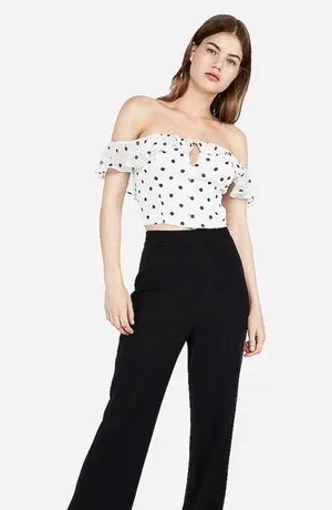 Express | Polka Dot Off The Shoulder Crop Top thumbnail 1