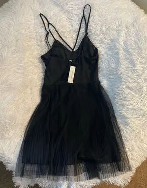 Francesca's Pleated Strappy Black Formal Dress thumbnail 1