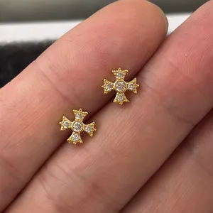 7mm CZ Cross Stud Earrings for Men Women Streetwear Punk Hip Hop Unisex Earrings thumbnail 6
