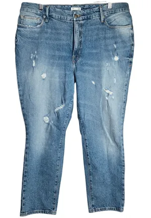 Good American Destructed High Rise‎ Straight Leg Jeans Women Size 15 Blue thumbnail 1