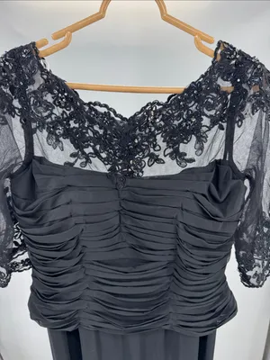 Mon Cheri Black Lace Sleeve Ruched Evening Gown sequin beaded 16 wedding mother thumbnail 7