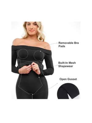 Popilush Off The Shoulder Shapewear Dress in black size large thumbnail 3