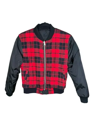 Y2K: UNIF 𖤐 Plaid Reversible Baddie Bomber Jacket 𖤐 Red Buffalo Plaid Black 𖤐 S thumbnail 3